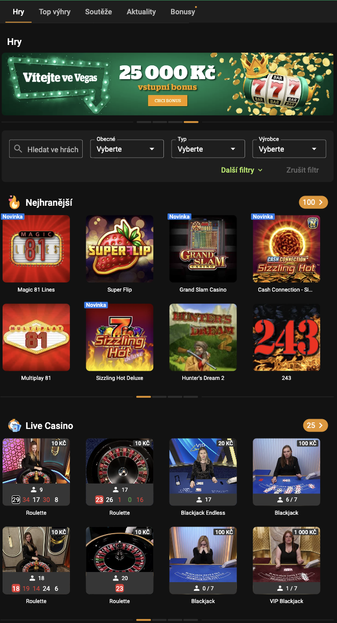 Hry s živými many ve Chance casino: blackjack a ruleta